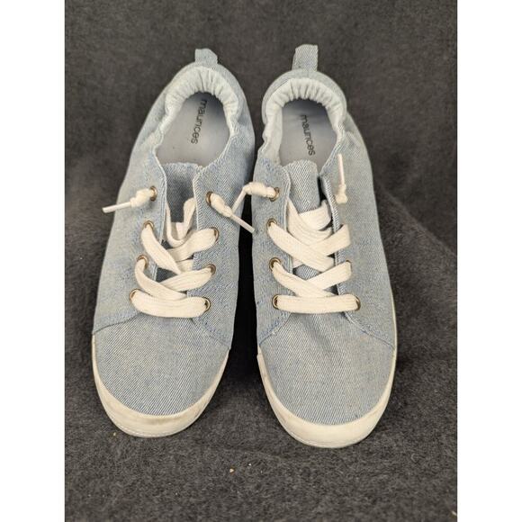 MAURICES Mariah SuperCush Sneaker Womens 11M Blue Canvas Slip On Scrunch Heel - Picture 2 of 9
